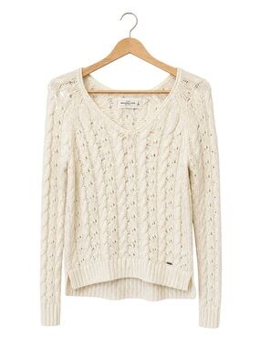 A&F Womens Open Knit Cable‎ Knit Wool Rabbit Hair Blend Sweater Small Preppy